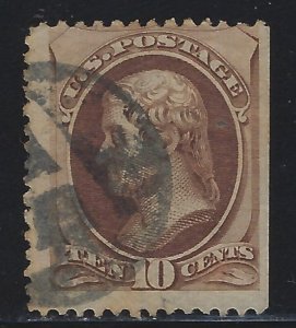 Scott # 150  Lot E245  10c Jefferson  brown  A Cancel  Used