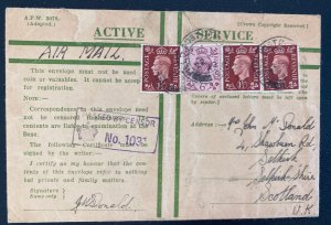 1940 Field Post office Censored On Active Service Airmail cover to Scotland