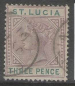 ST.LUCIA SG40 1886 3d DULL MAUVE & GREEN USED 