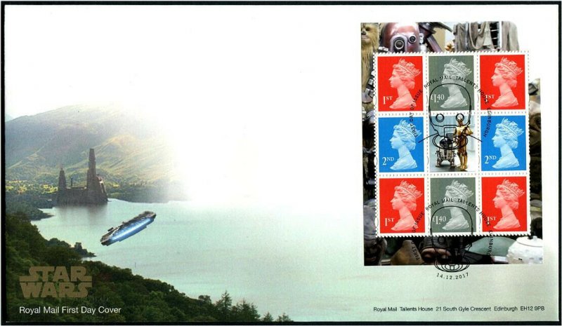 HERRICKSTAMP GREAT BRITAIN Sc.# BK218 Star Wars Booklet Pane FDC