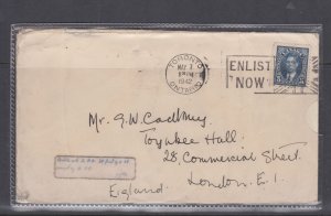 Nice Enlist now flag Mufti DOUBLE WEIGHT 3c + 2c to England 1942 Canada cover