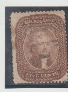 US Scott # 29 5c Jefferson Used Grid CXl Pull Perf slight tear at bottom CV $325