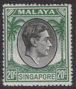 SINGAPORE SG24 1949 20c BLACK & GREEN p17½x18 MTD MINT