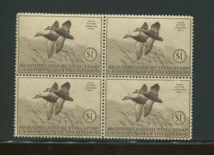 1940 United States Federal Duck Stamp #RW7 Mint Never Hinged F/VF OG Block of 4