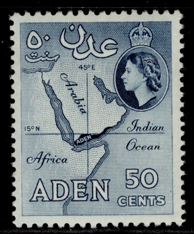 ADEN QEII SG82b, 50c pale indigo-blue, M MINT.