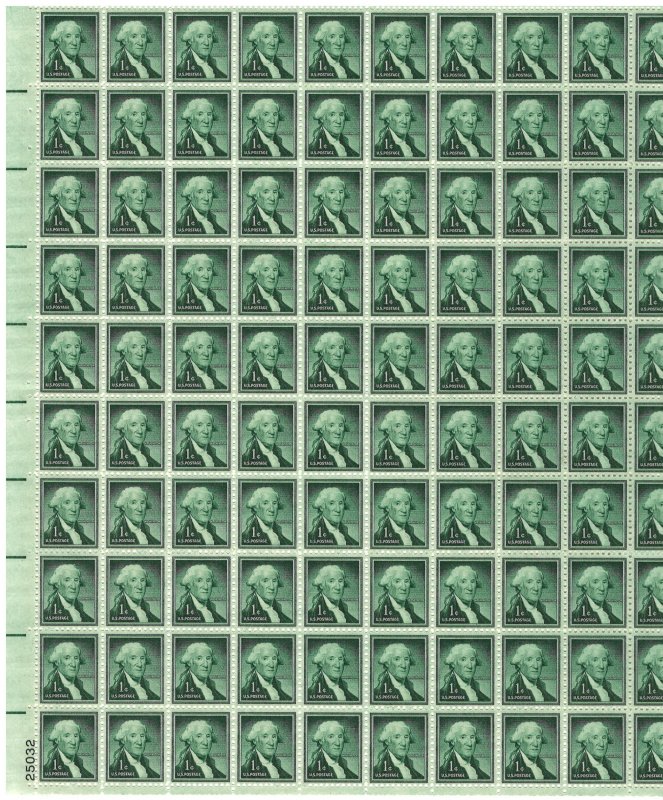 #1031 – 1954 Liberty Series - 1¢ George Washington – MNH OG Sheet