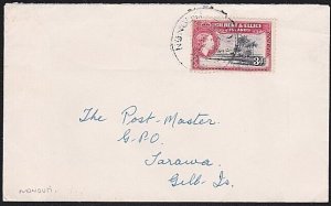 GILBERT & ELLICE IS 1964 3d rate local cover NONOUTI cds to Tarawa.........B2137