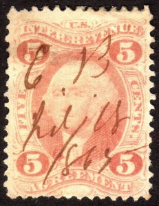 1862, US 5c, Agreement, Used, Sc R23c