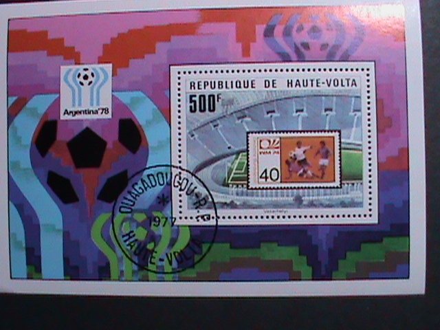 ​UPPER VOLTA-1977-WORLD CUP SOCCER WINNER- FIRST DAY OF POSTAL CANCEL CTO S/S