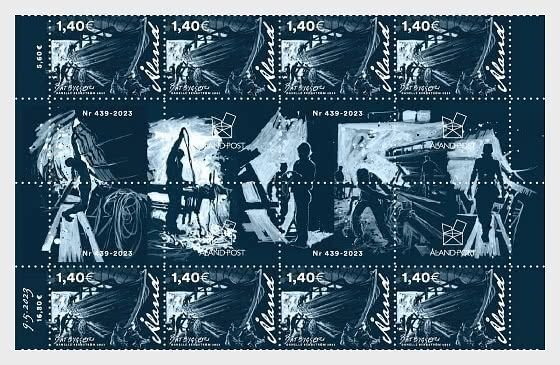 Aland Islands Finland 2023 Shipbuilding block of 8 stamps and 16 labels MNH