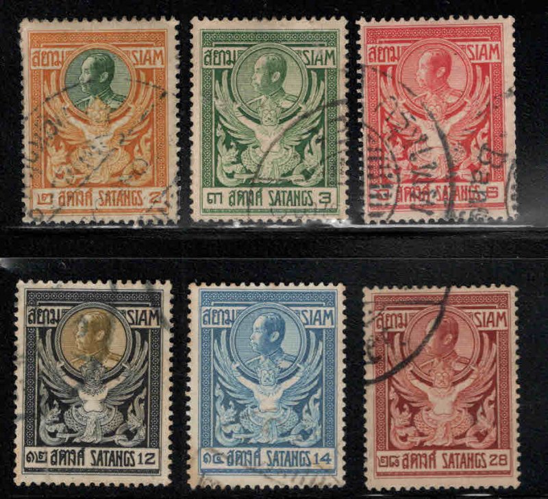 Thailand Scott 139-144 Used 1910 King Chulalongkorn set stamp one thinned