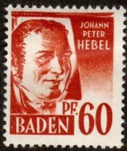 Germany - Baden 5N10 - Mint-H - 60pf Johann Peter Hebel (1947)