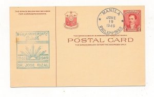 D325100 Philippines Postal Stationery 1949 Manila Dr. Jose Rizal