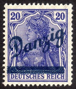 1920, Danzig 20pfg, MH, slipped overprint, Sc 38, Mi 23