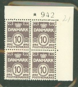 Denmark #229 Unused Plate Block