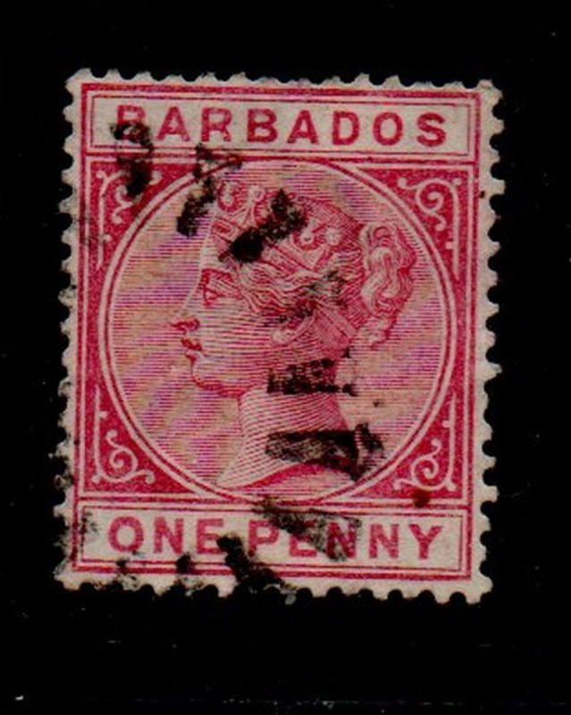 Barbados Sc 61a 1882 1 d rose Victoria stamp used