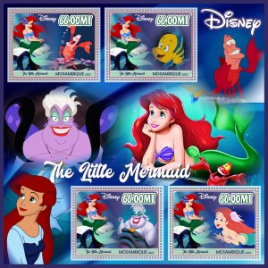 Stamps. Cartoons. Disney. Mermaid  2022 year 1+1 sheets perf Mozambique
