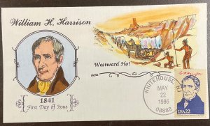 2216i Collins Hand Painted cachet William H Harrison,  Ameripex  ‘86 FDC
