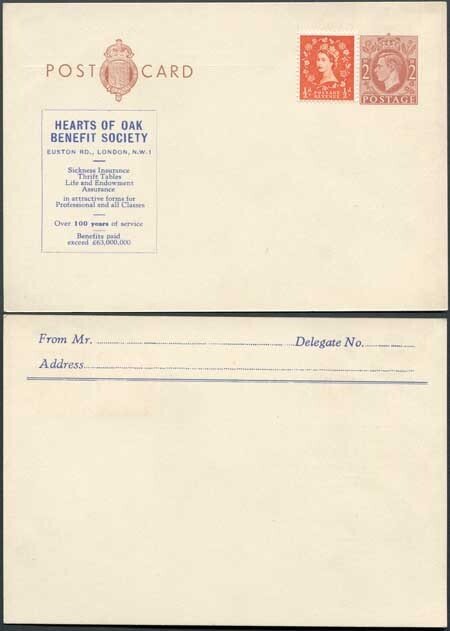 CS129 KGVI 2d Brown Postcard Stamp L26 Size G Mint Hearts of Oak Benefit Society