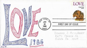 1986 FDC, #2202, 22c LOVE, EJM