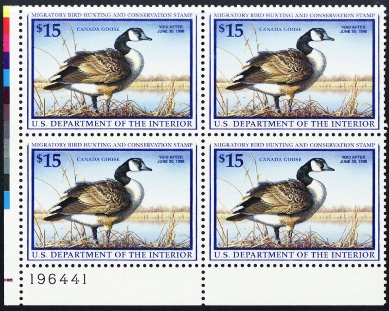 RW64, Mint VF NH $15 Duck Stamp Plate Block of Four Stamps - Face Value $60.00