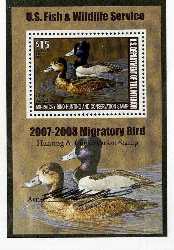 US Stamp # RW74b $15 Ducks XF OG NH S/S W/Signature Scott Value $140.00