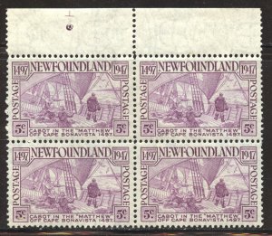 Newfoundland Scott 270 MNHOG Block of 4 - 1947 Deck of the Matthew - SCV $1.60