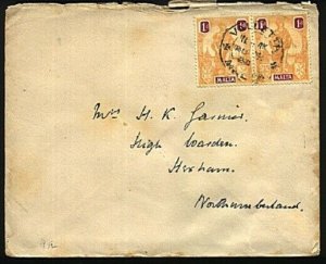 MALTA 1923 cover Valetta to UK.............................................30402