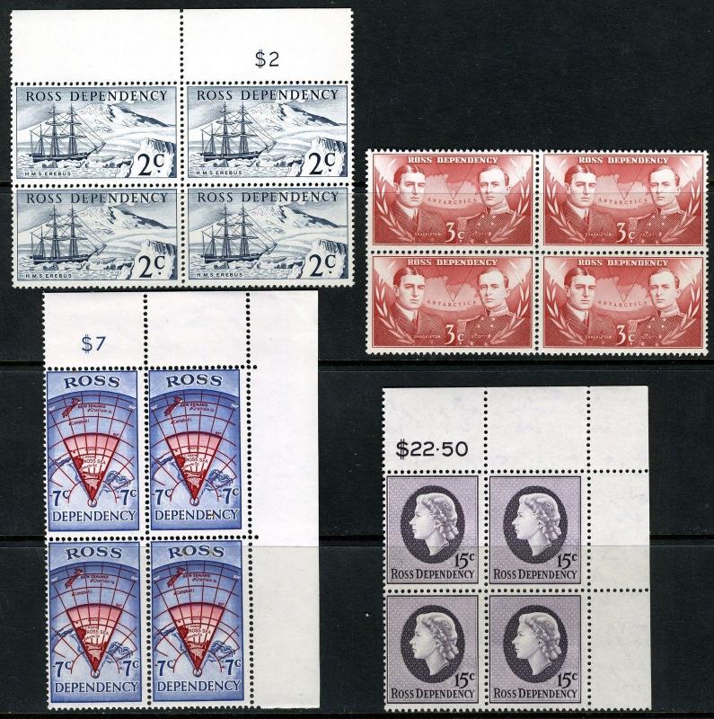 NEW ZEALAND ROSS DEPENDENCY SC# L5-8  BLOCKS OF FOUR MINT NEVER HINGED AS SHOWN