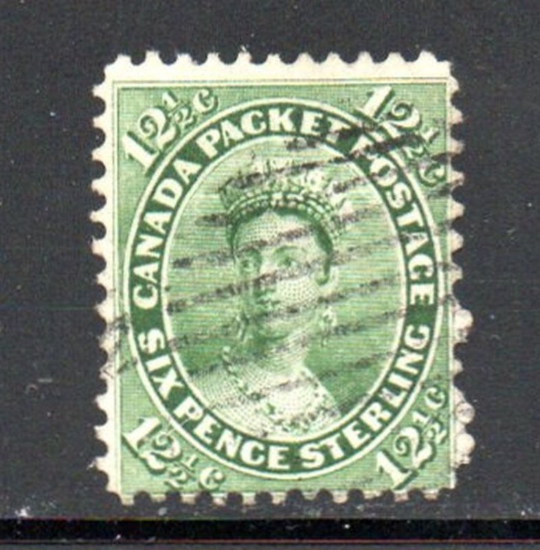 Canada Sc 18 1859 12 1/2 c yellow green Victoria stamp used