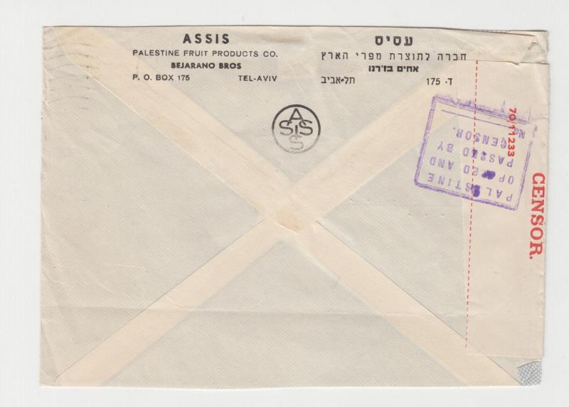 PALESTINE -USA 1940 CENSOR COVER, TAPE 6A1 H/S 1A (SEE BELOW)