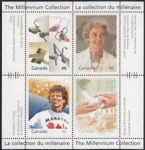 Canada 2000 MNH Sc #1824 Souvenir sheet of 4 46c Hearts of Gold - Millenium