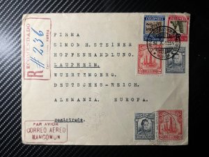 1934 Registered Colombia Airmail Cover Honda to Laupheim Germany 