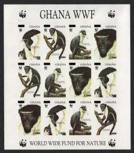 Ghana WWF Diana Monkey IMPERF SHEETLET Ovpted RARR 2006 MNH SG#3574-3577