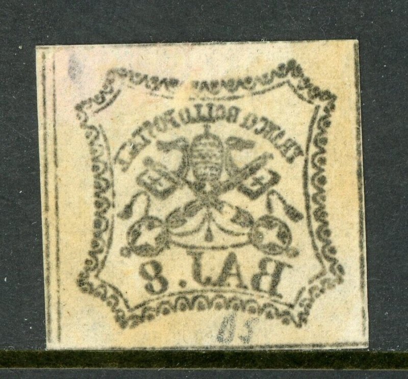 Italy 1852 Papal States Sc#9d Grayish Oily Ink-Reverse Offset Mint Orig Gum F871