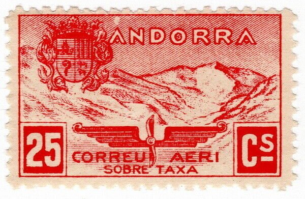 (I.B) Andorra Postal : Air Mail 25c