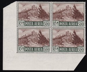 1951 SAN MARINO, Air Mail, n . 97, Lire 500 brown MNH ** QUARTINA LUXURY