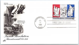 U.S. FIRST DAY COVER BICENTENNIAL OF THE FRENCH REVOLUTION 45c AIRMAIL 1989