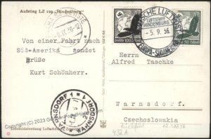 Germany 1936 Hindenburg  Zeppelin Mi38 12th SAF CREW Cover Bordpost Beuer 111078