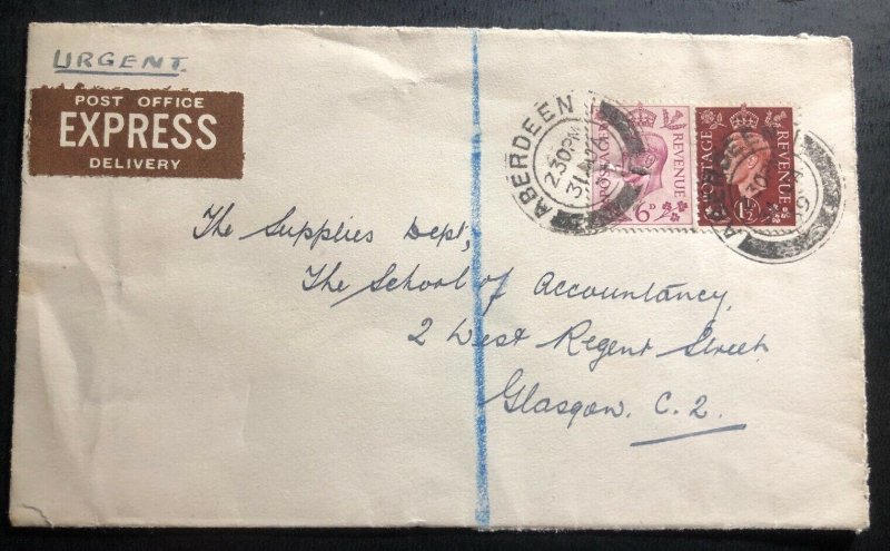 1939 Aberdeen Scotland England Express Delivery Cover To Glasgow