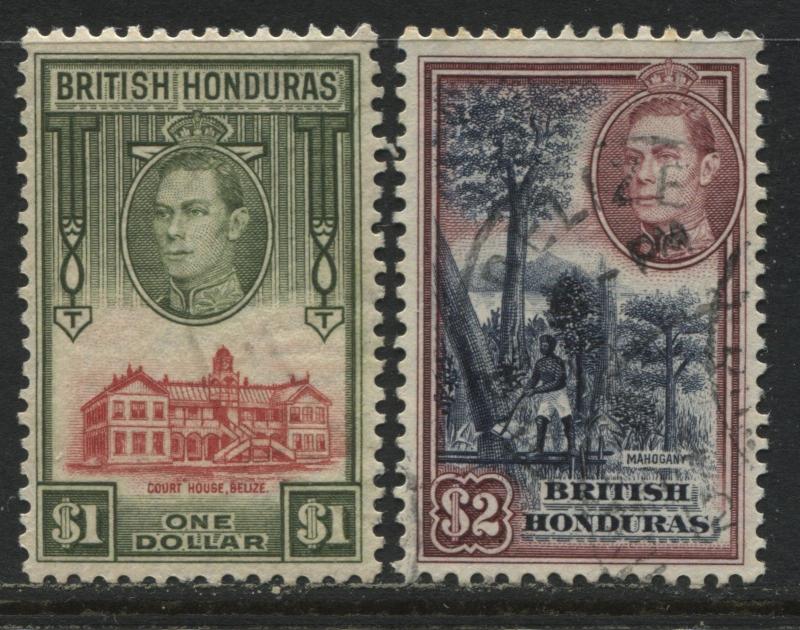 British Honduras KGVI 1938  $1 & $2 used