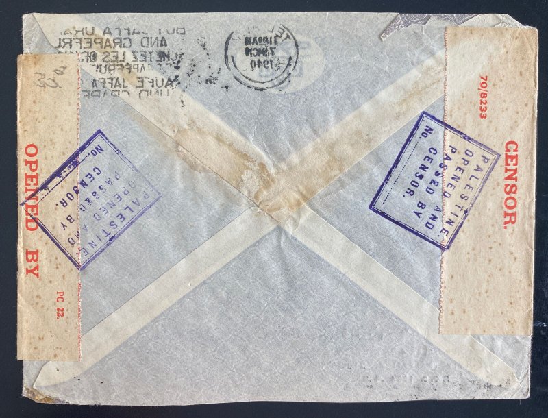 1940 Tel Aviv Palestine Dual Censored Commercial Cover To LANCO Corp NY Usa