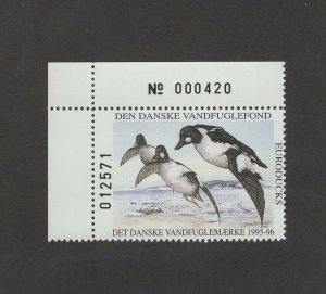 DN1 - Denmark Duck Stamp. Plate Numbered Single. MNH.