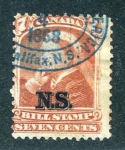 van Dam NSB8 - Nova Scotia Bill Stamp - 7c - Used -  CARIS ID: CAB60 - hinge