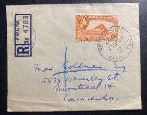 1947 Gibraltar 2 Registered Airmail cover To Montreal Canada