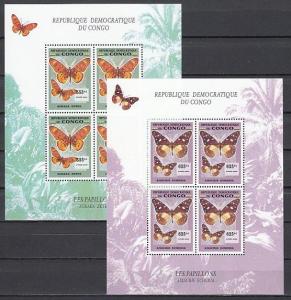 Congo Dem., Mi cat. 2006 issue. Butterflies on 2 sheets of 4.