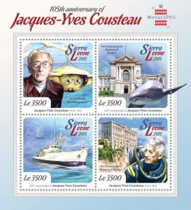 SIERRA LEONE - 2015 - Jacques Yves Cousteau - Perf 4v Sheet - Mint Never Hinged