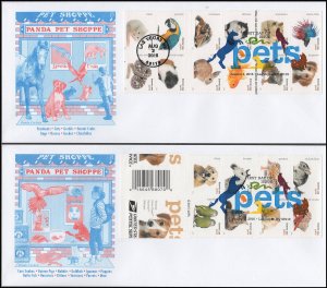 USA Sc. 5125a-v Pets 2016 2 partial die cut blocks FDC's (2 #10) Panda DCP