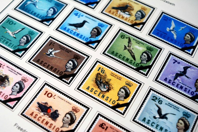 COLOR PRINTED ASCENSION ISLAND 1922-1999 STAMP ALBUM PAGES (104 illustr. pages)