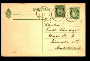 Norway 1916 Uprated Postal Card to Germany - L30861